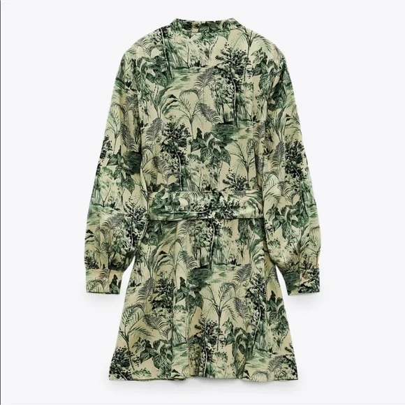 Zara Green Leaf Print Mini Dress - Picture 4 of 7